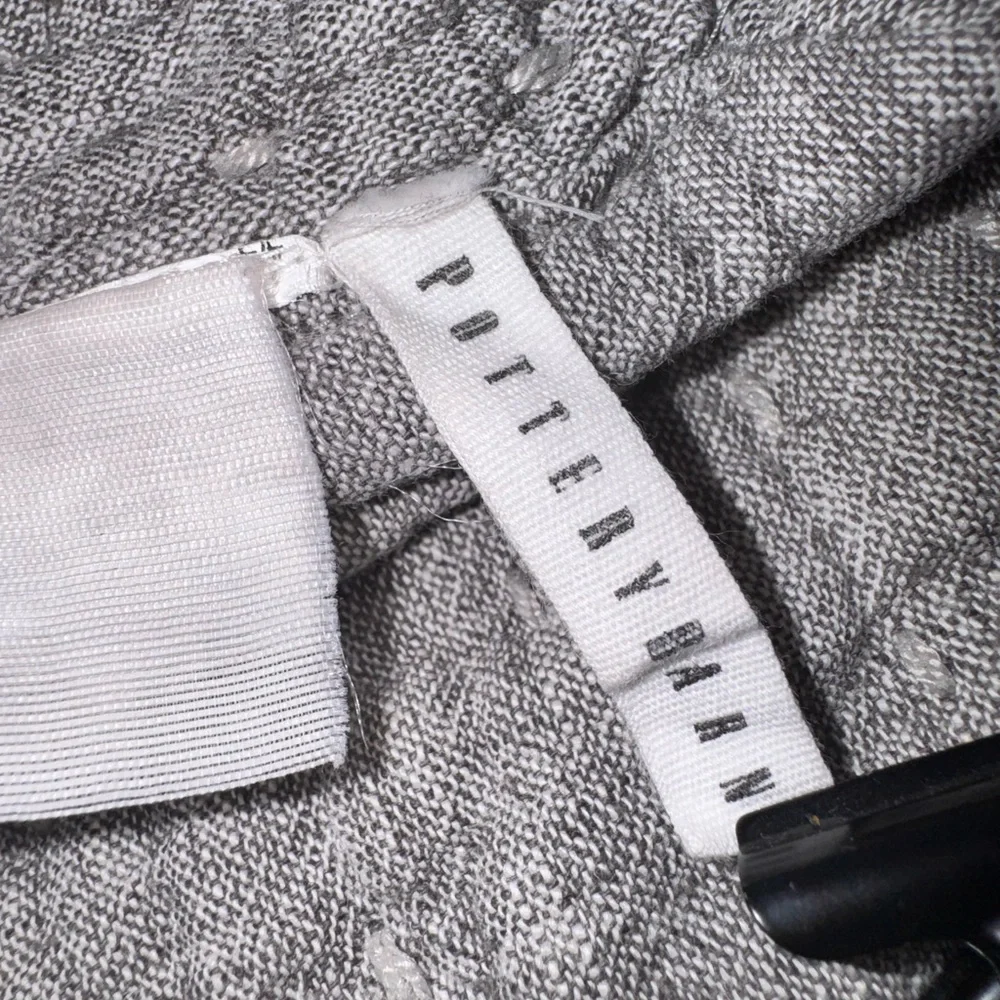 Pottery Barn Pick-Stitch Handcrafted Cotton Linen Quilt Gray King